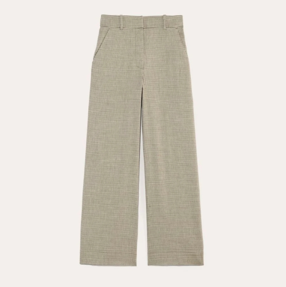 NWT Everlane Wide-Leg Pants in Stretch Linen, Deep Taupe Mini Gingham, Size 8 - Picture 2 of 14